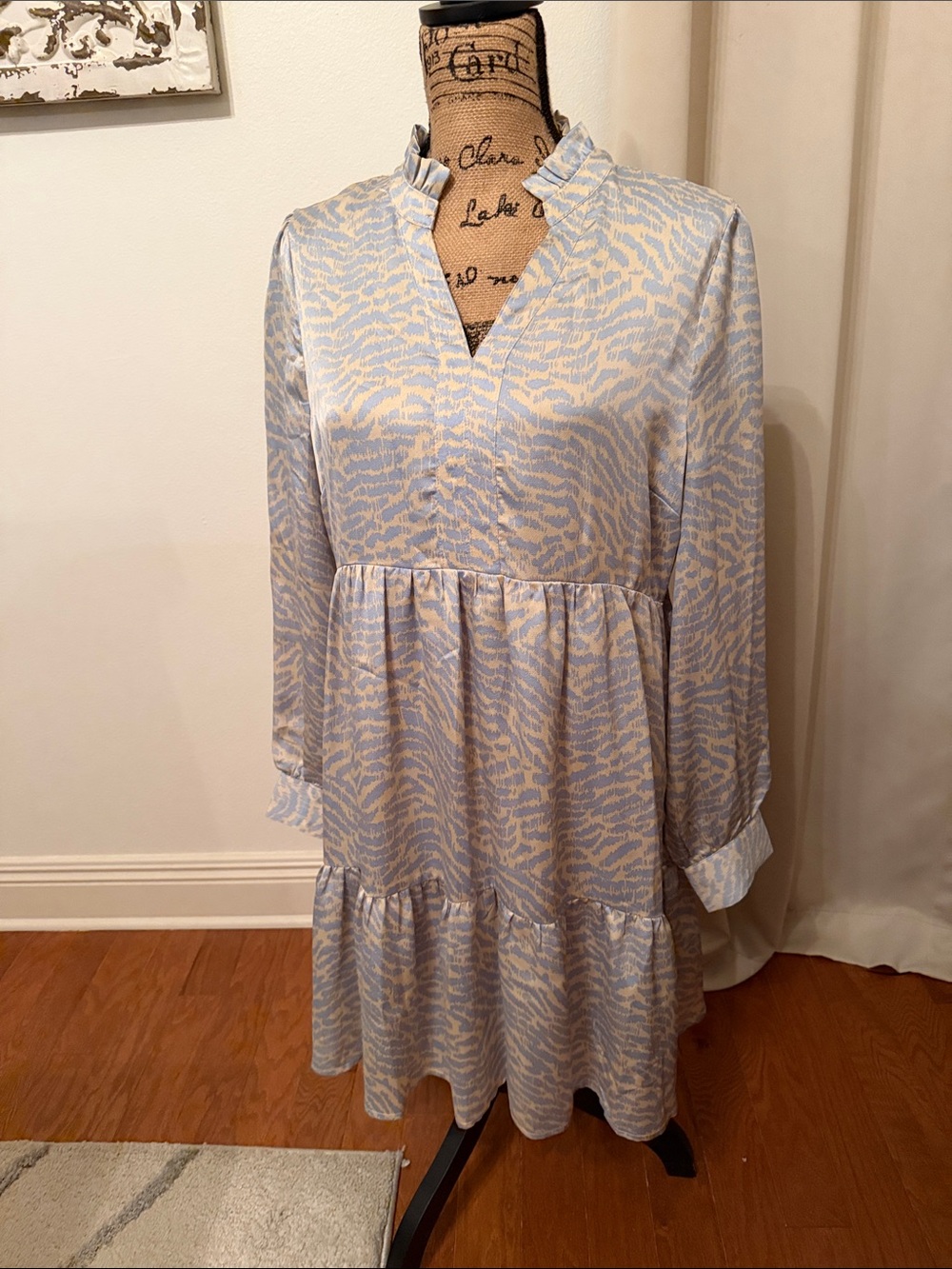 Blue Tiger Animal Print Ruffle V-Neck Tiered Dress